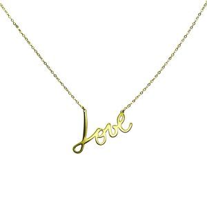 14K Yellow Gold "Love" Pendant with Cable Link Chain Necklace